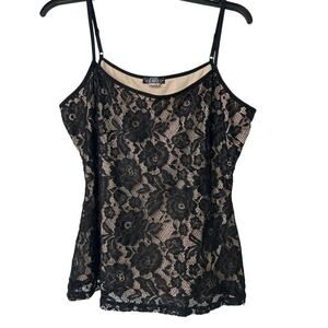 Black Floral Lace Overlay Cami Tank Top Whimsigoth , Dark Romantic, Witchy Lrg